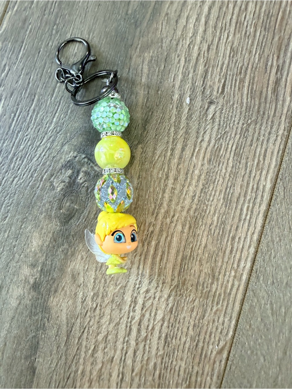 Yellow Beaded Disney Tinkerbell Charm Keychain - Cute Bag Accessory